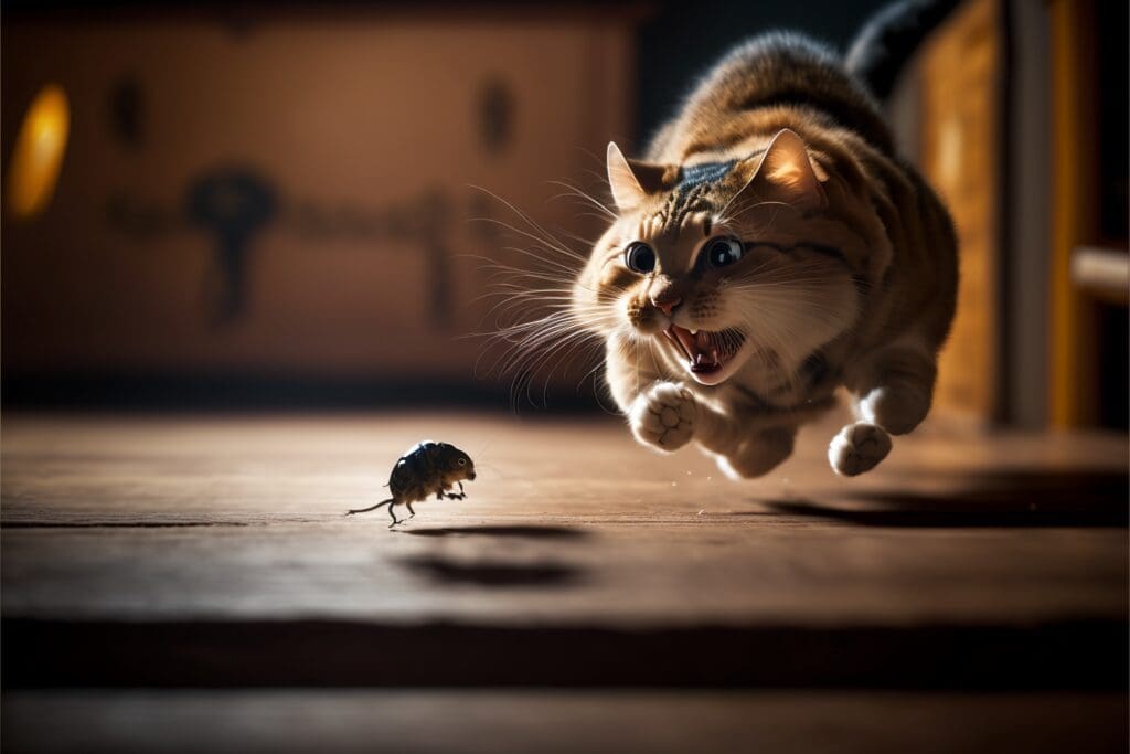 cat hunting insect