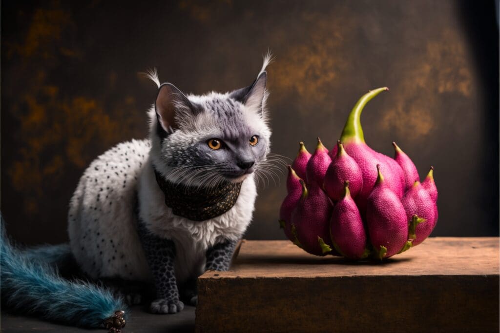 cat and dragon fruit