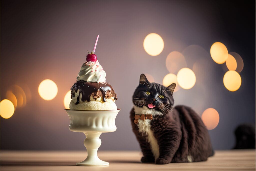 cat and ice cream sundae