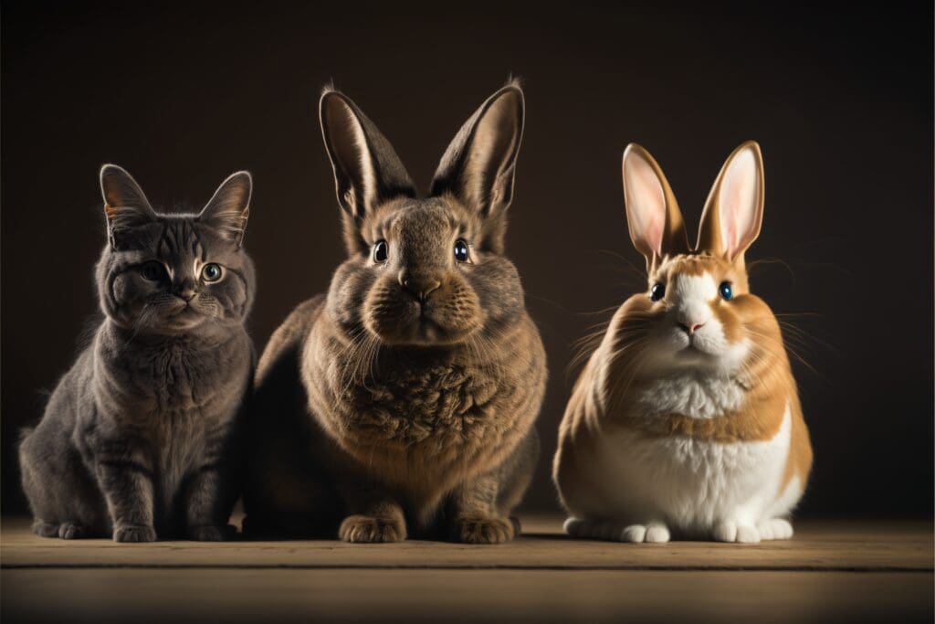 cat and rabbits