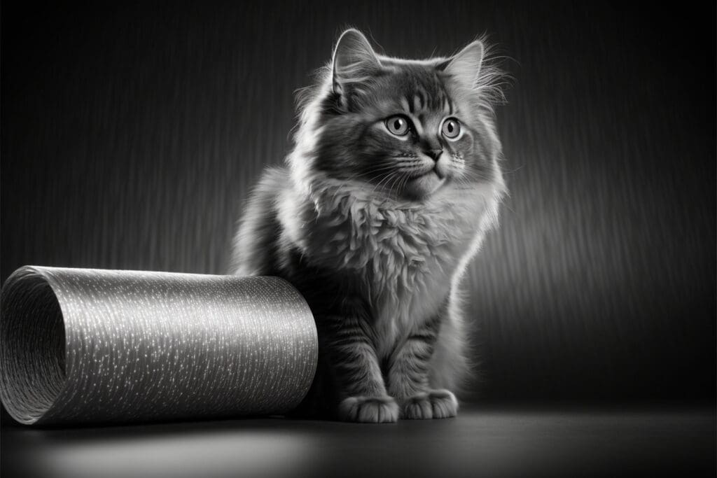 cat and roll of aluminum foil