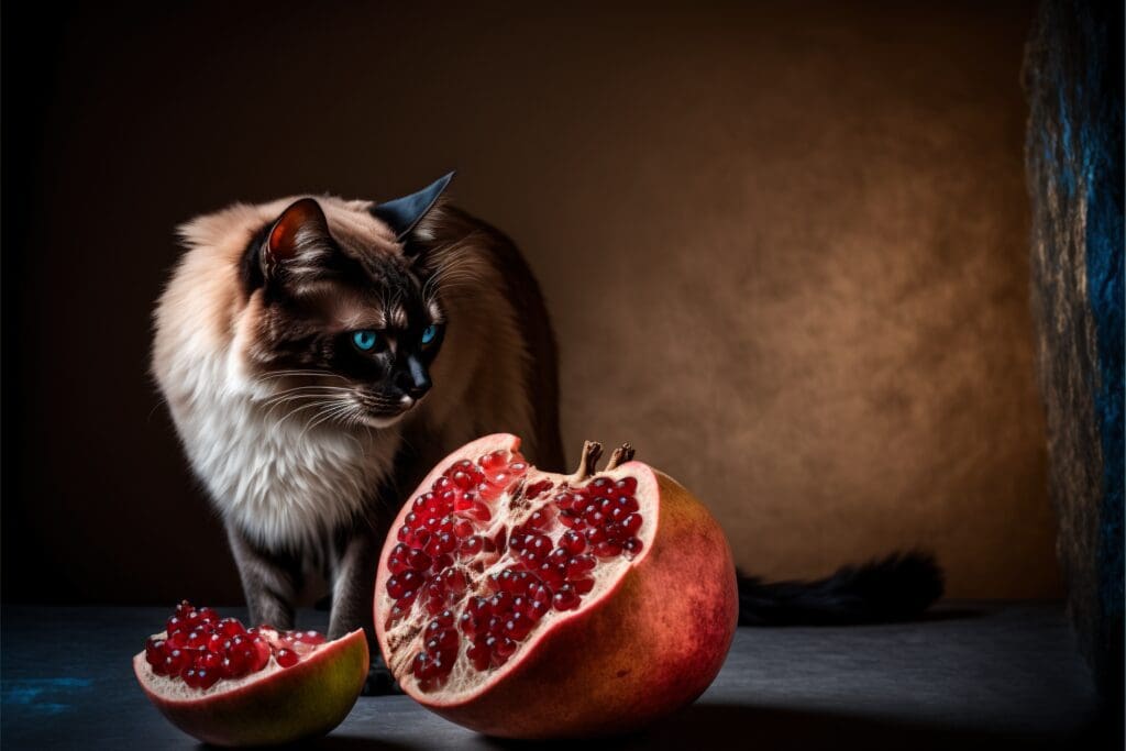 cat and cut pomegranate