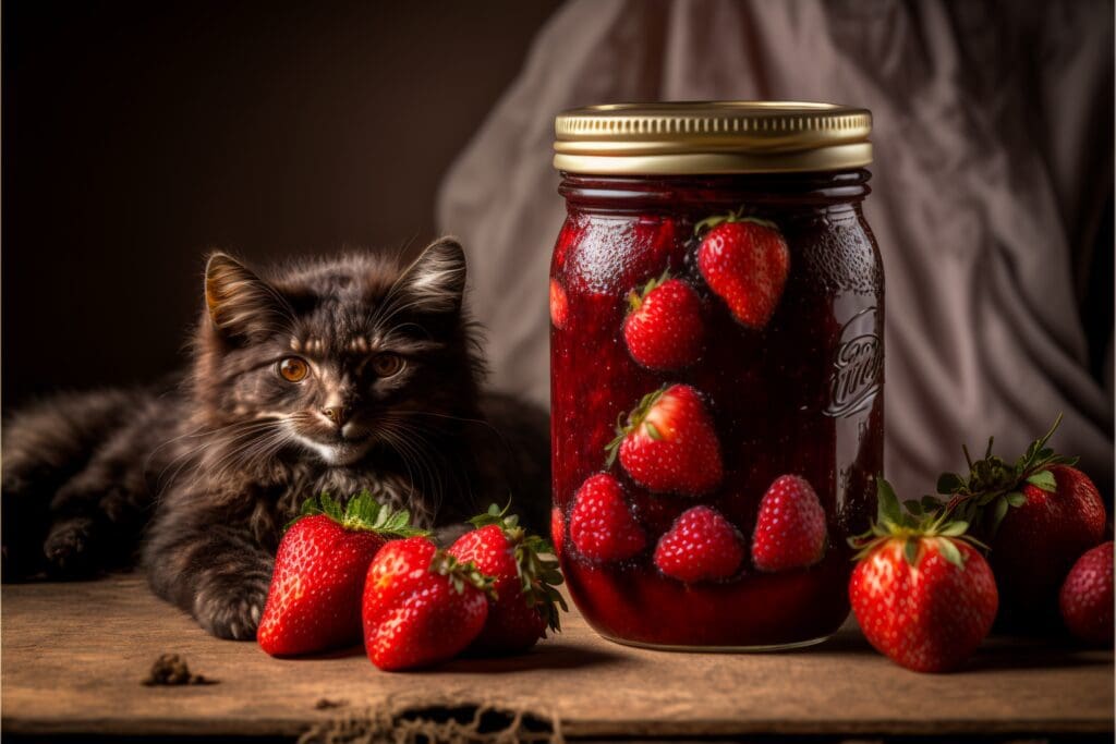 cat and strawberry jam