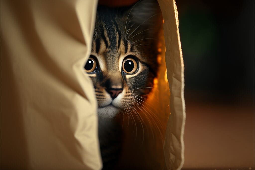 cat peeking from bag