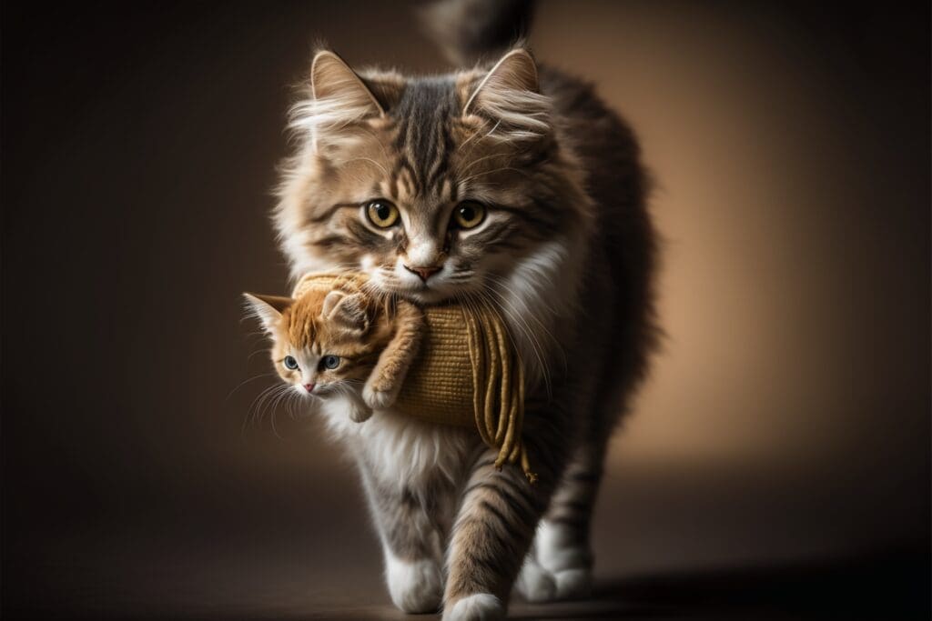 cat bringing kitten