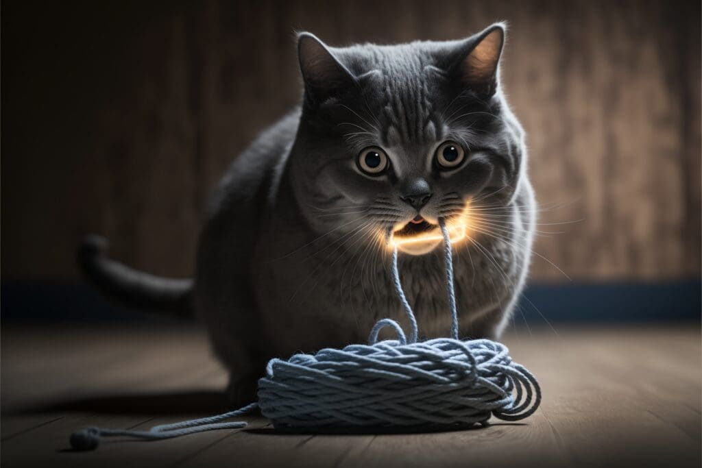 cat chewing cord