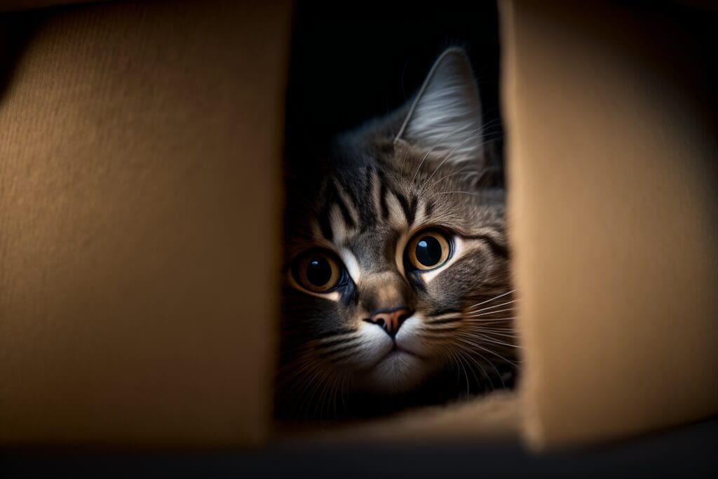 cat hiding inside box
