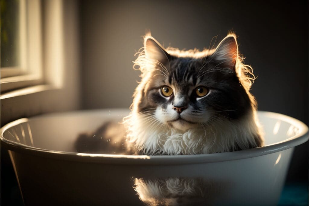 cat inside bath tub