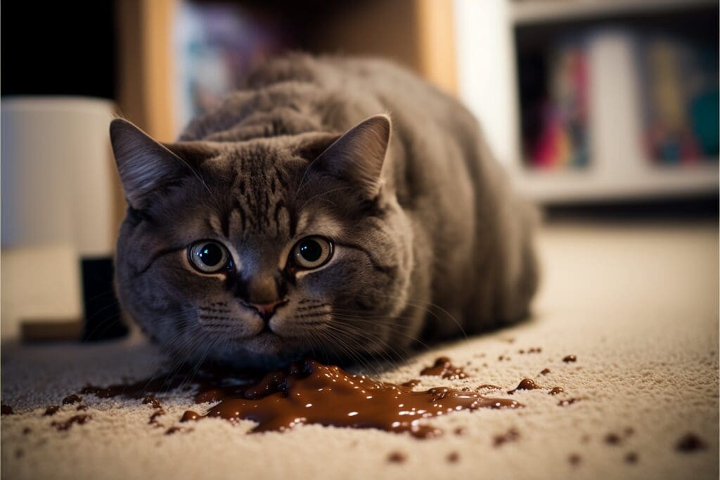 cat makes mess on carpet