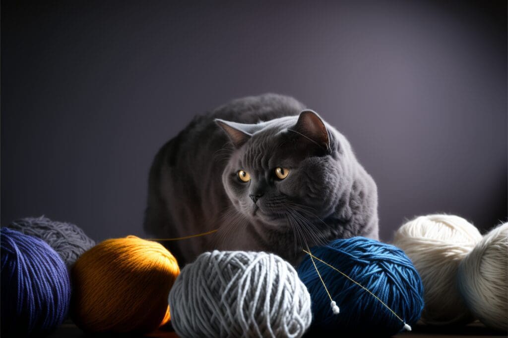 cat playing with ball of yarn