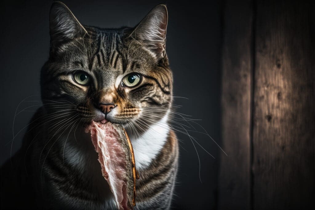 cat playing with food like prey