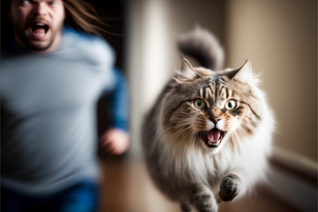 cat running from owner