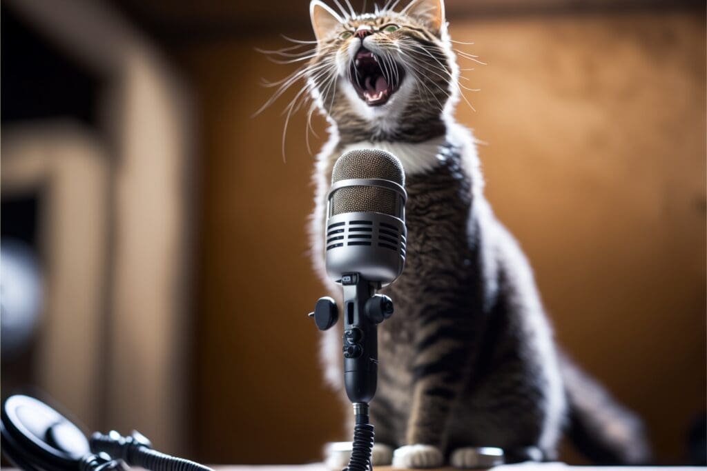 cat singing into microphone