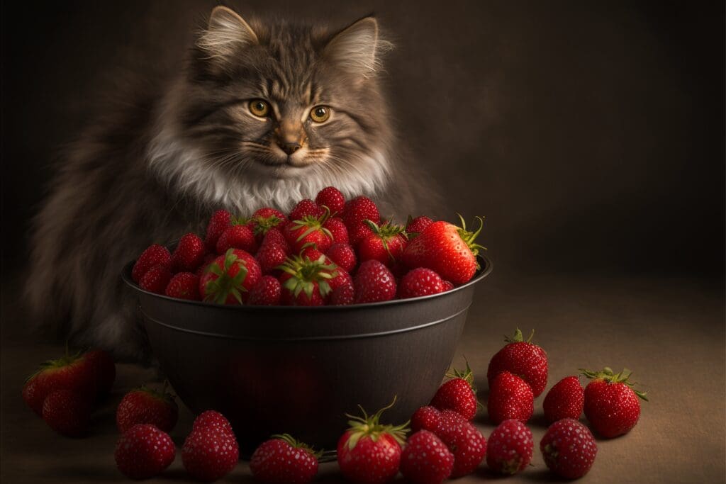 cat strawberries