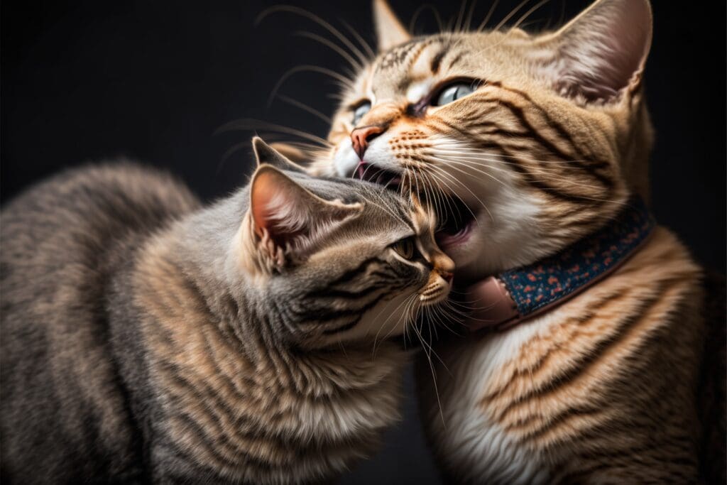 cat trying to bite another cats neck