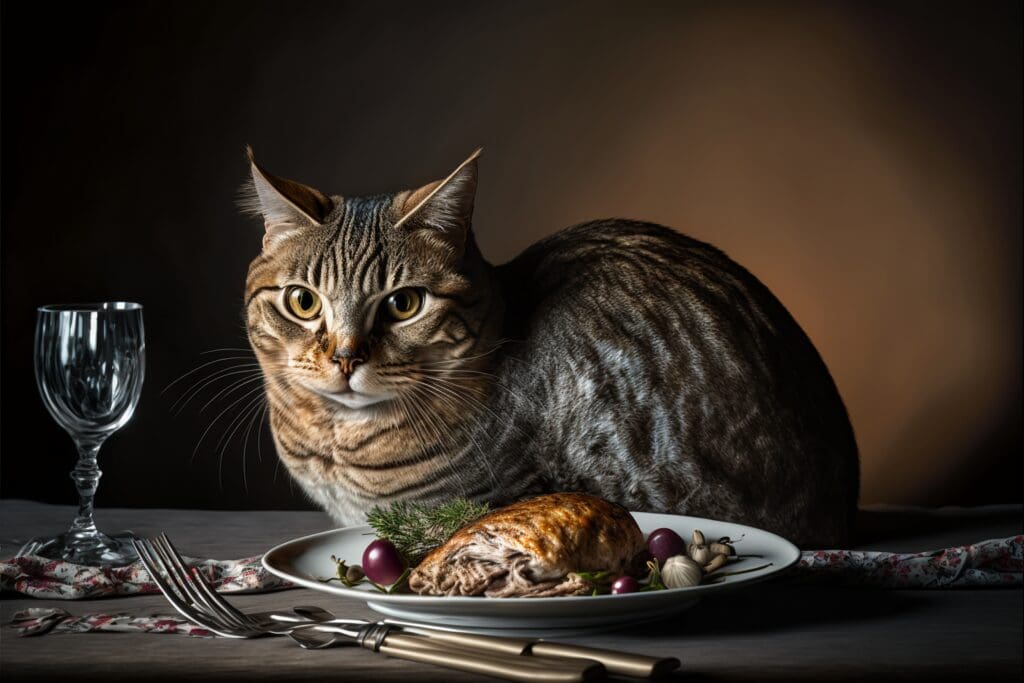 cat with duck dinner