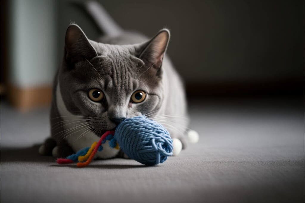cat with toy in its mouth